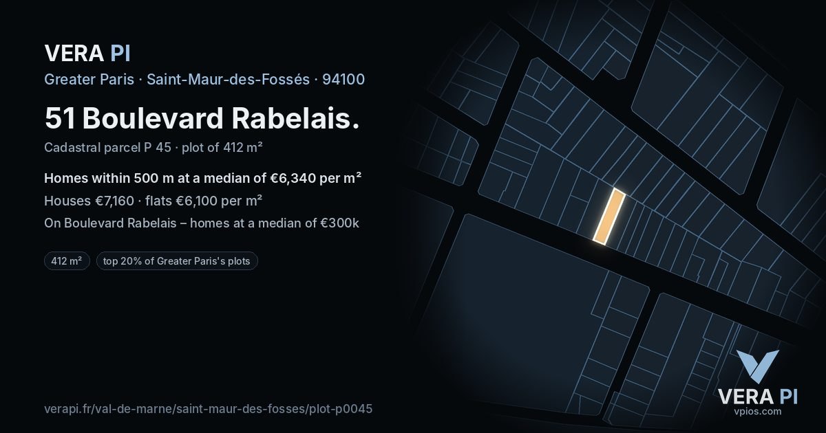 51 Boulevard Rabelais, Saint-Maur-des-Fossés at night – the plot lit, the parcels around coloured by the prices near them