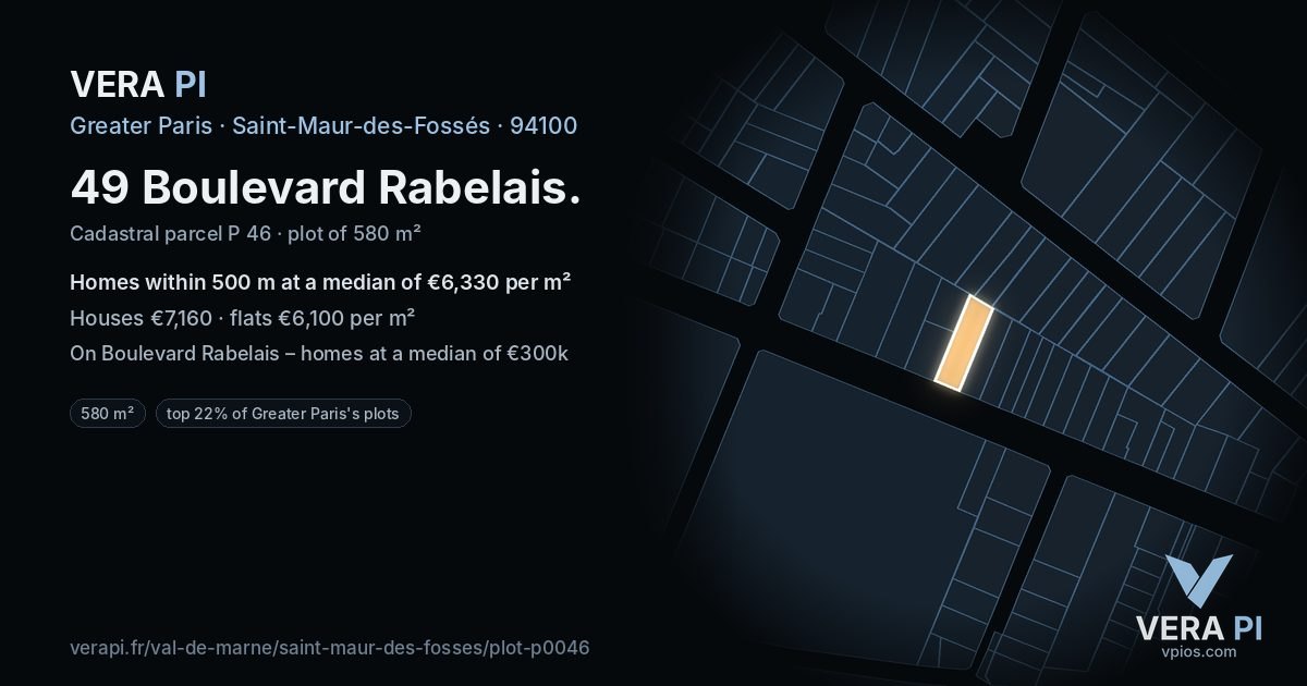 49 Boulevard Rabelais, Saint-Maur-des-Fossés at night – the plot lit, the parcels around coloured by the prices near them