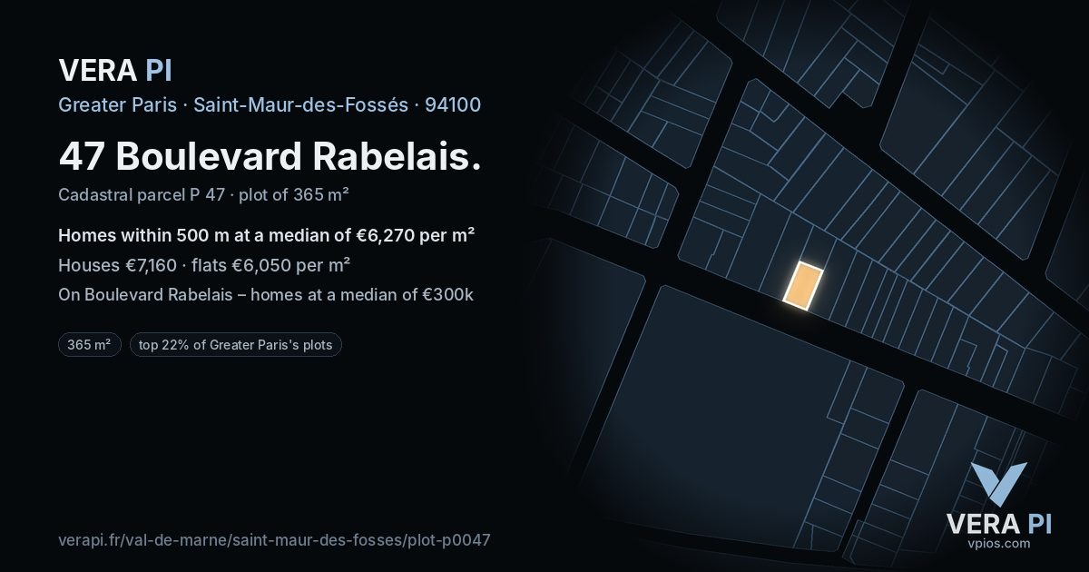 47 Boulevard Rabelais, Saint-Maur-des-Fossés at night – the plot lit, the parcels around coloured by the prices near them