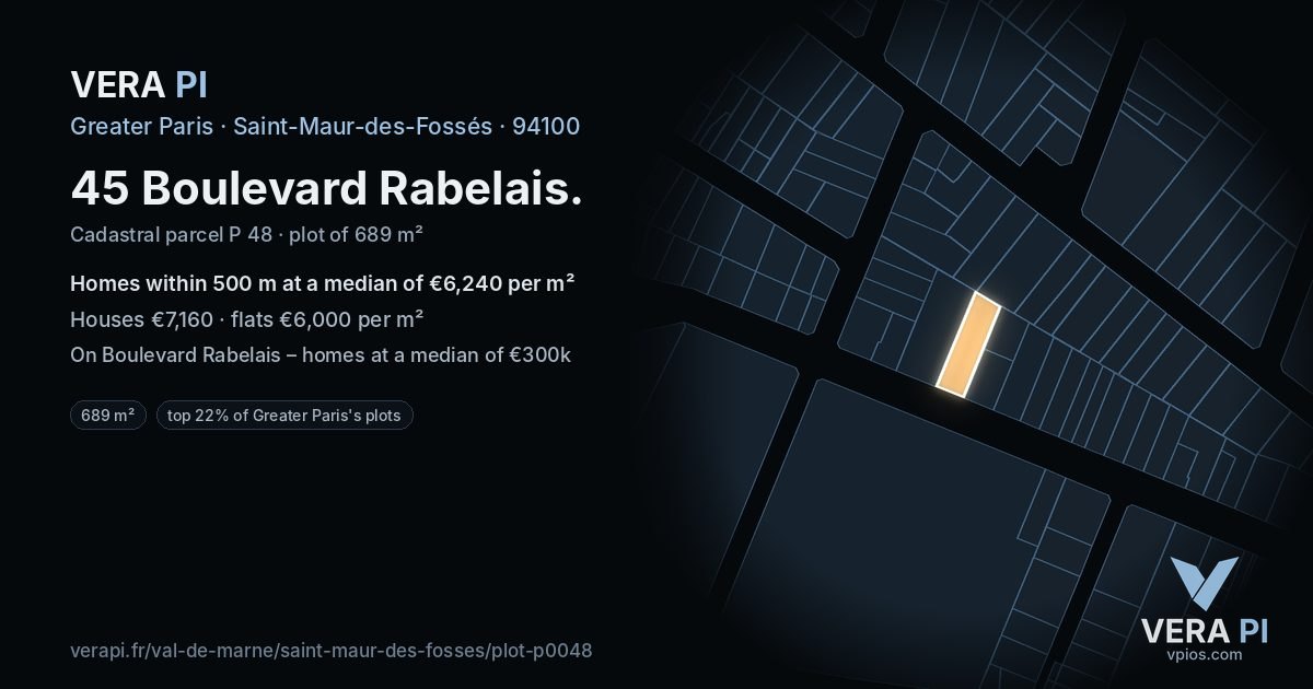 45 Boulevard Rabelais, Saint-Maur-des-Fossés at night – the plot lit, the parcels around coloured by the prices near them