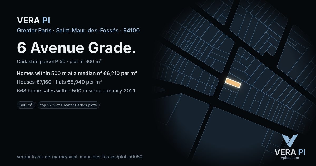 6 Avenue Grade, Saint-Maur-des-Fossés at night – the plot lit, the parcels around coloured by the prices near them