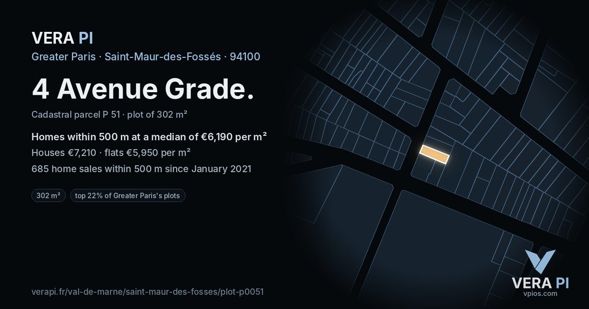 4 Avenue Grade, Saint-Maur-des-Fossés at night – the plot lit, the parcels around coloured by the prices near them