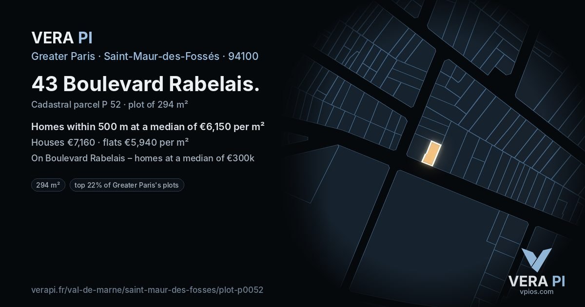 43 Boulevard Rabelais, Saint-Maur-des-Fossés at night – the plot lit, the parcels around coloured by the prices near them