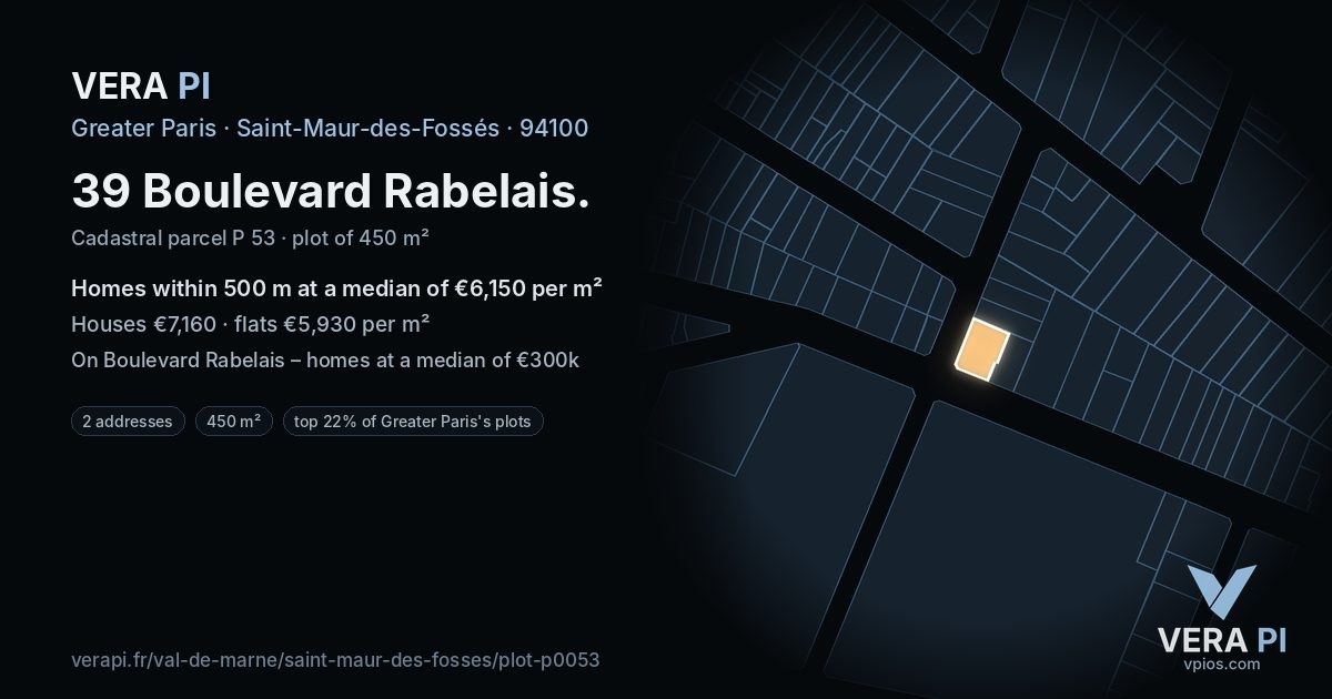 39 Boulevard Rabelais, Saint-Maur-des-Fossés at night – the plot lit, the parcels around coloured by the prices near them