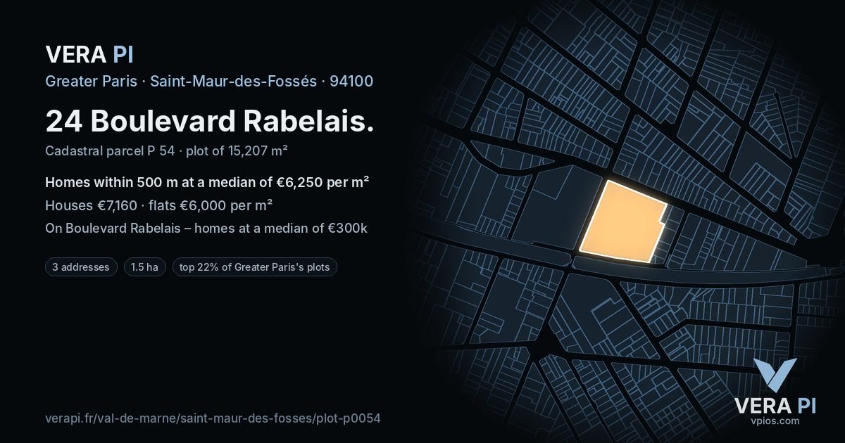 24 Boulevard Rabelais, Saint-Maur-des-Fossés at night – the plot lit, the parcels around coloured by the prices near them