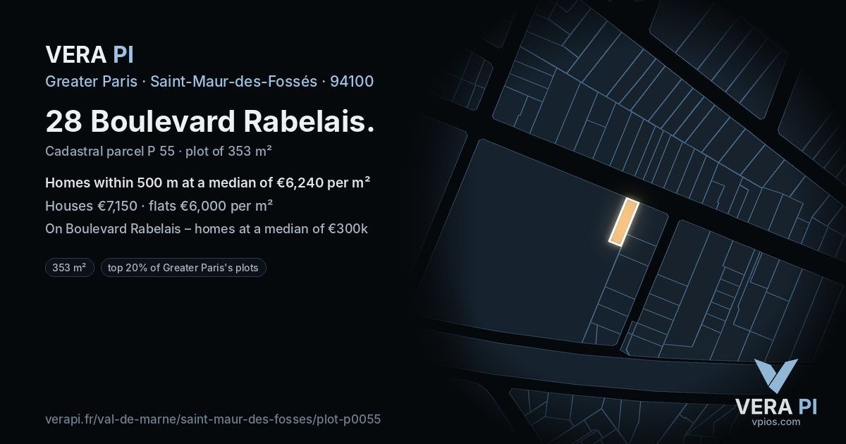 28 Boulevard Rabelais, Saint-Maur-des-Fossés at night – the plot lit, the parcels around coloured by the prices near them