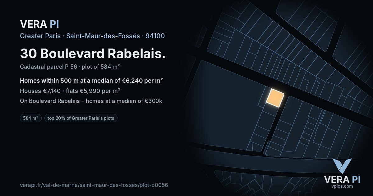 30 Boulevard Rabelais, Saint-Maur-des-Fossés at night – the plot lit, the parcels around coloured by the prices near them