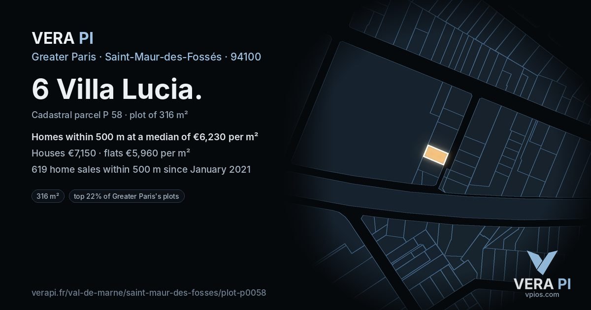 6 Villa Lucia, Saint-Maur-des-Fossés at night – the plot lit, the parcels around coloured by the prices near them