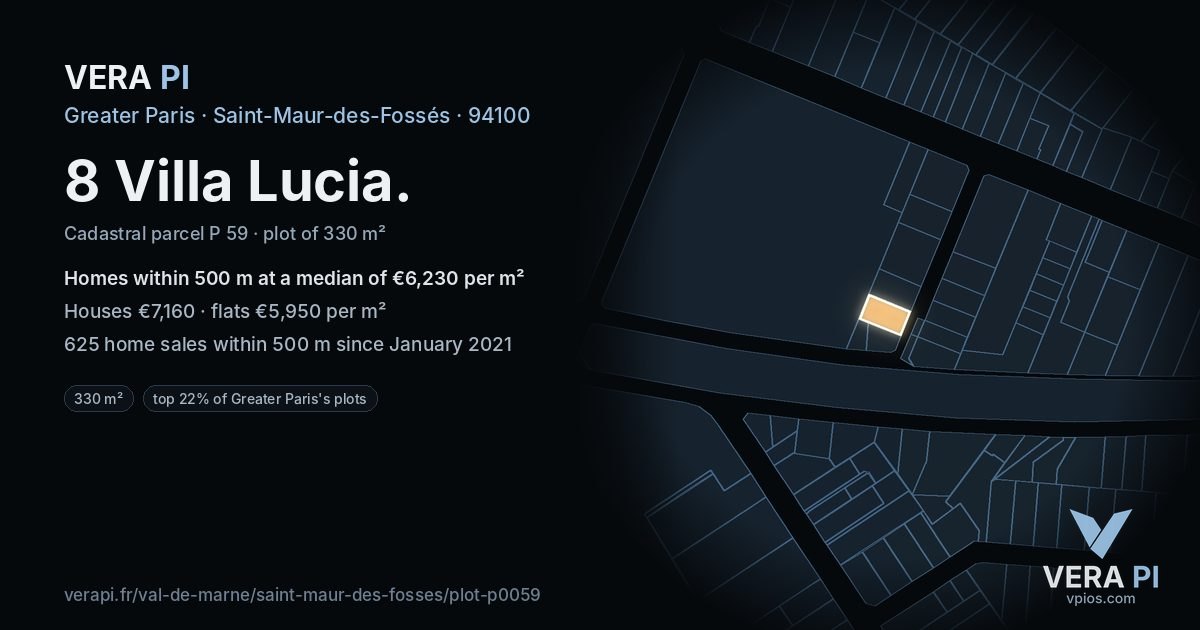 8 Villa Lucia, Saint-Maur-des-Fossés at night – the plot lit, the parcels around coloured by the prices near them