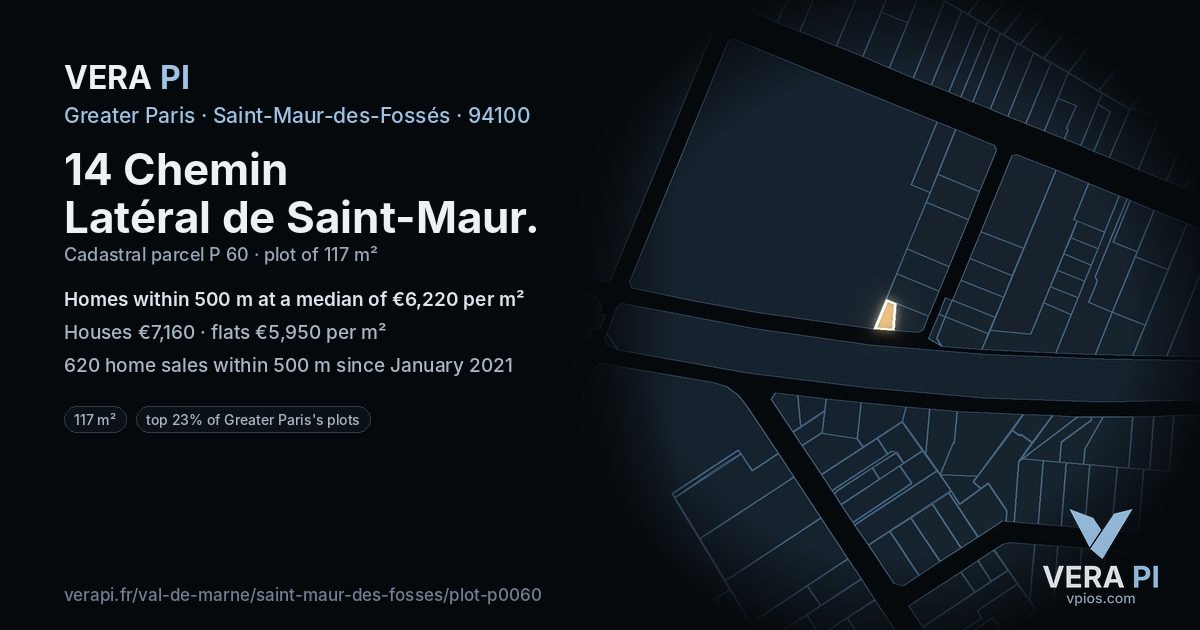14 Chemin Latéral de Saint-Maur, Saint-Maur-des-Fossés at night – the plot lit, the parcels around coloured by the prices near them