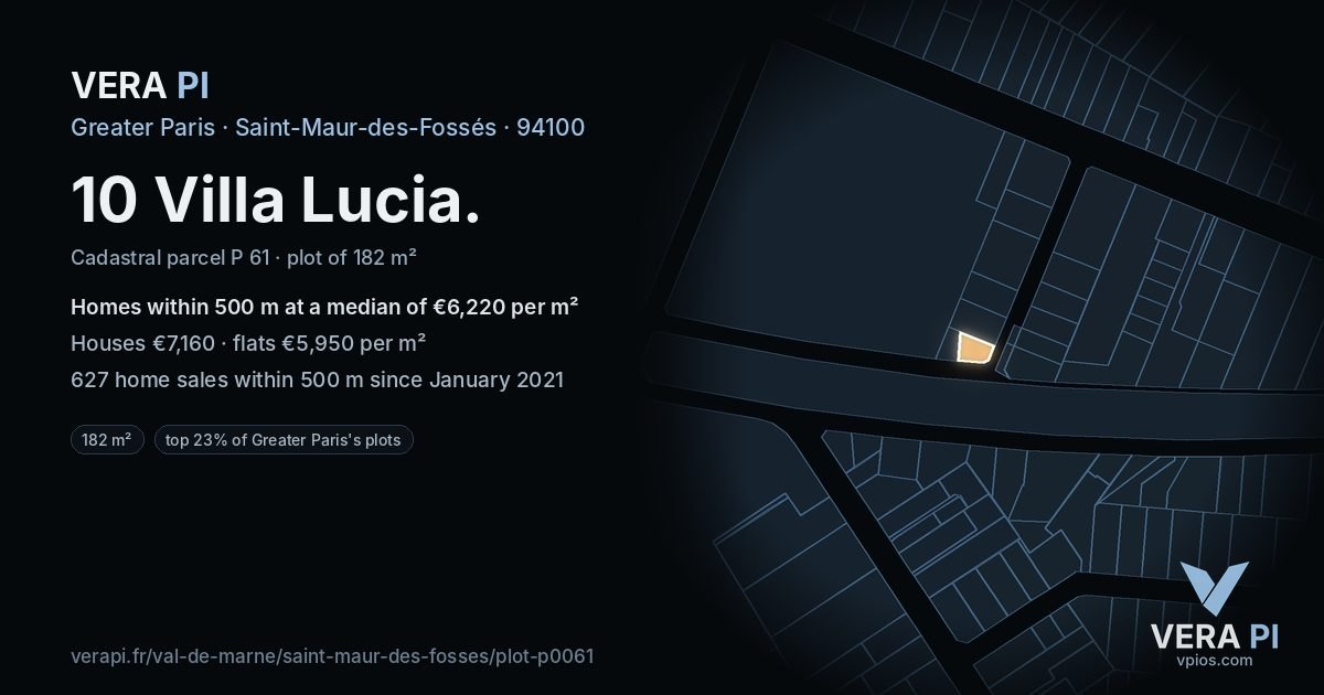 10 Villa Lucia, Saint-Maur-des-Fossés at night – the plot lit, the parcels around coloured by the prices near them