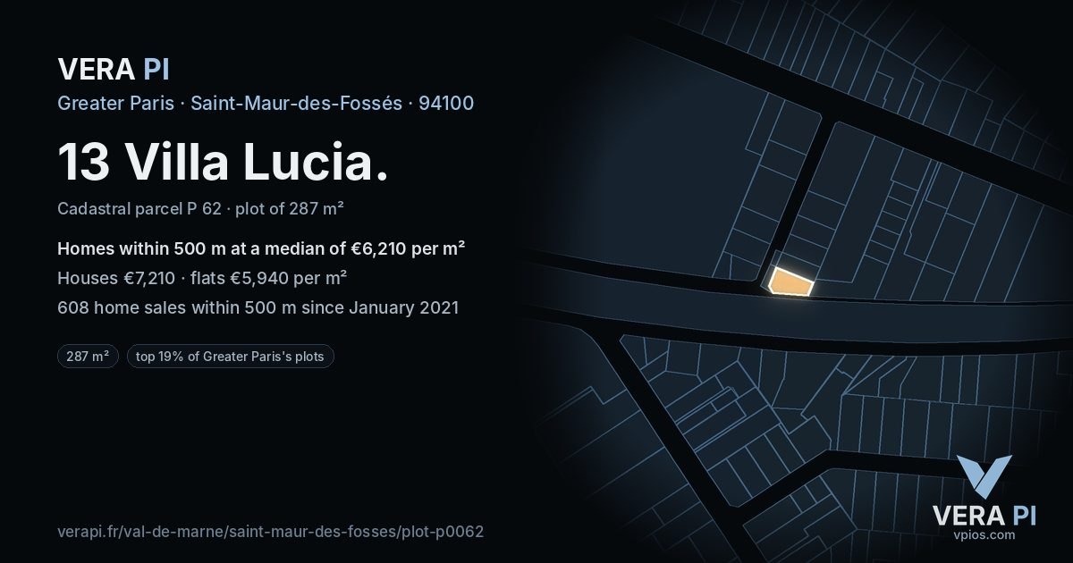 13 Villa Lucia, Saint-Maur-des-Fossés at night – the plot lit, the parcels around coloured by the prices near them