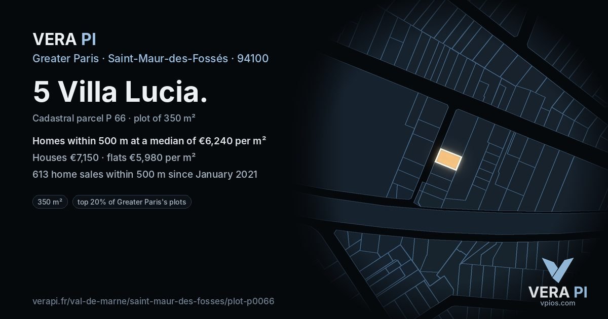 5 Villa Lucia, Saint-Maur-des-Fossés at night – the plot lit, the parcels around coloured by the prices near them
