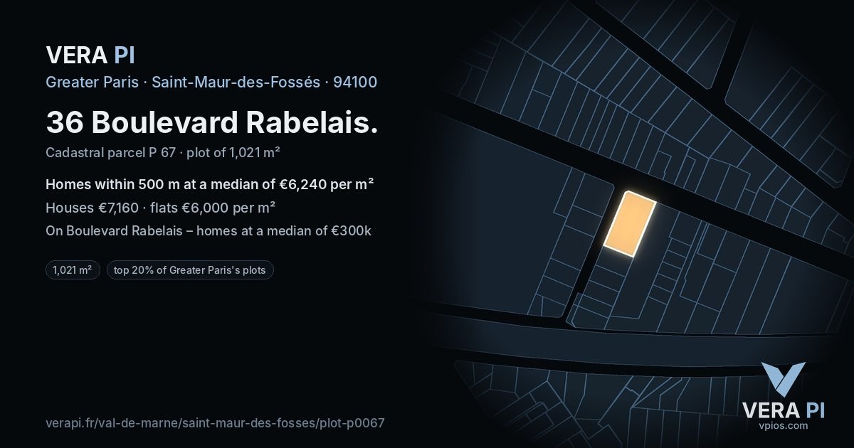36 Boulevard Rabelais, Saint-Maur-des-Fossés at night – the plot lit, the parcels around coloured by the prices near them