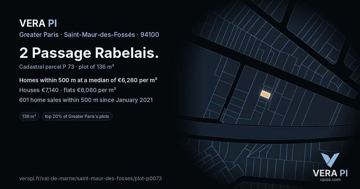 2 Passage Rabelais, Saint-Maur-des-Fossés at night – the plot lit, the parcels around coloured by the prices near them