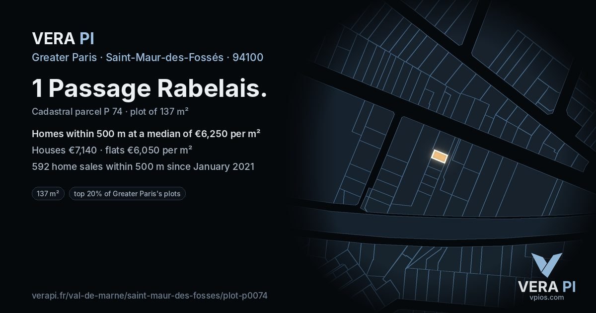 1 Passage Rabelais, Saint-Maur-des-Fossés at night – the plot lit, the parcels around coloured by the prices near them