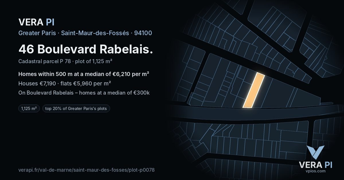46 Boulevard Rabelais, Saint-Maur-des-Fossés at night – the plot lit, the parcels around coloured by the prices near them