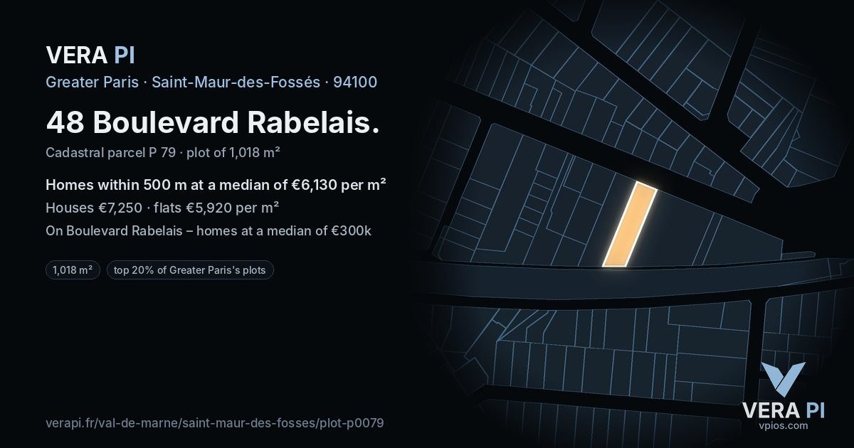 48 Boulevard Rabelais, Saint-Maur-des-Fossés at night – the plot lit, the parcels around coloured by the prices near them