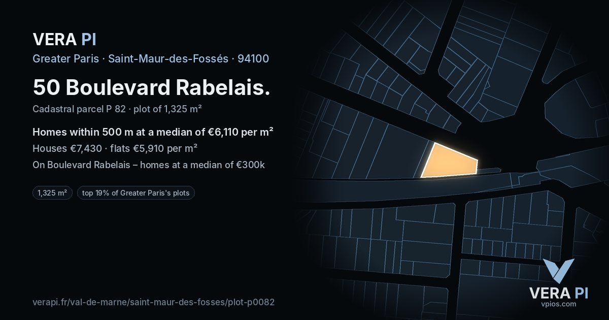 50 Boulevard Rabelais, Saint-Maur-des-Fossés at night – the plot lit, the parcels around coloured by the prices near them
