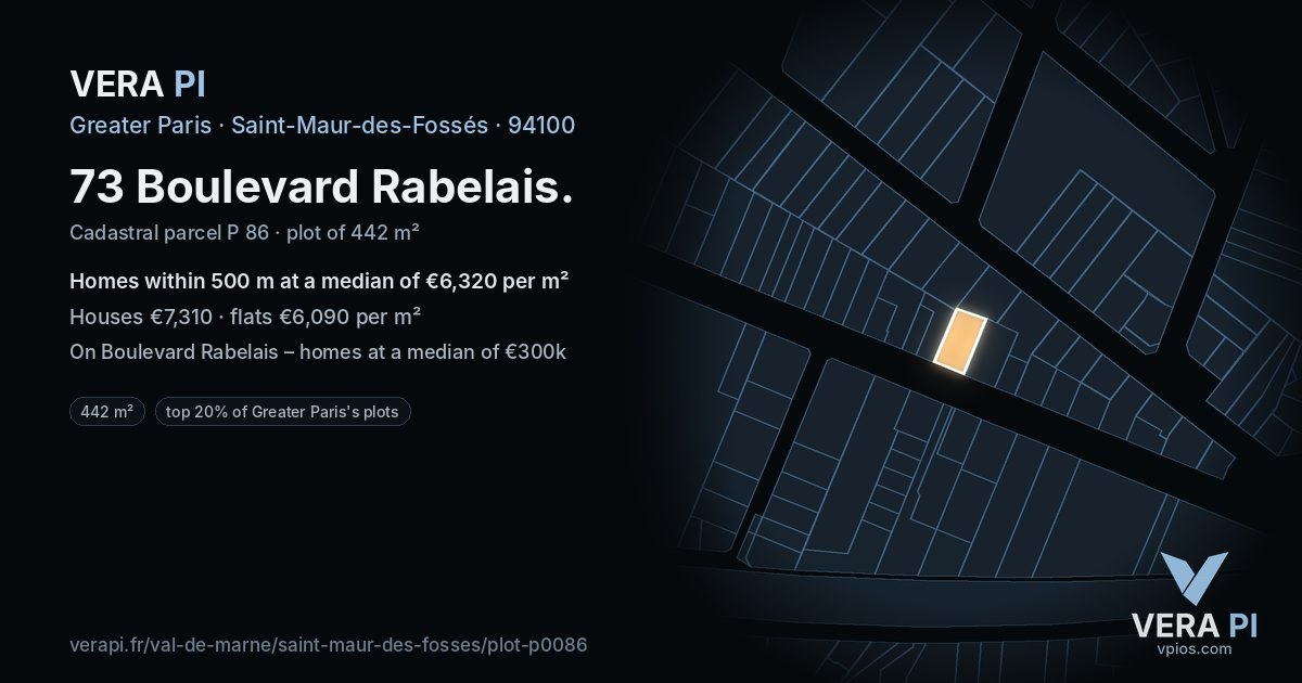 73 Boulevard Rabelais, Saint-Maur-des-Fossés at night – the plot lit, the parcels around coloured by the prices near them