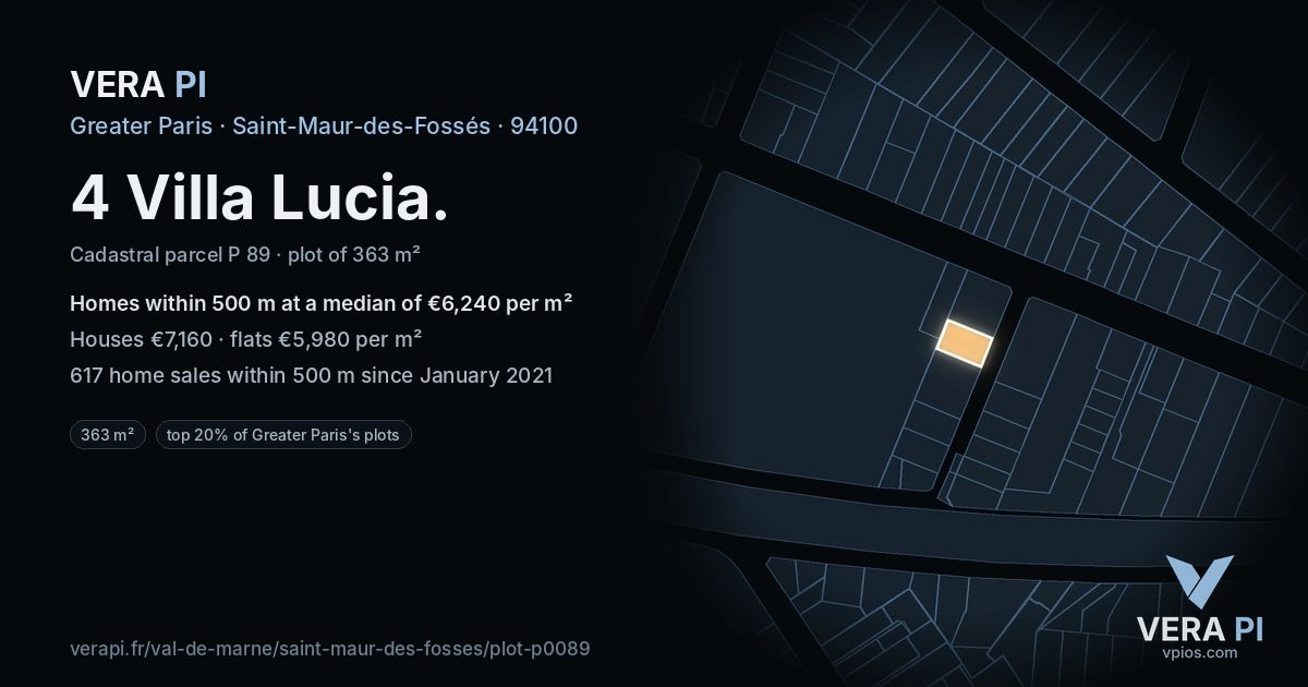 4 Villa Lucia, Saint-Maur-des-Fossés at night – the plot lit, the parcels around coloured by the prices near them