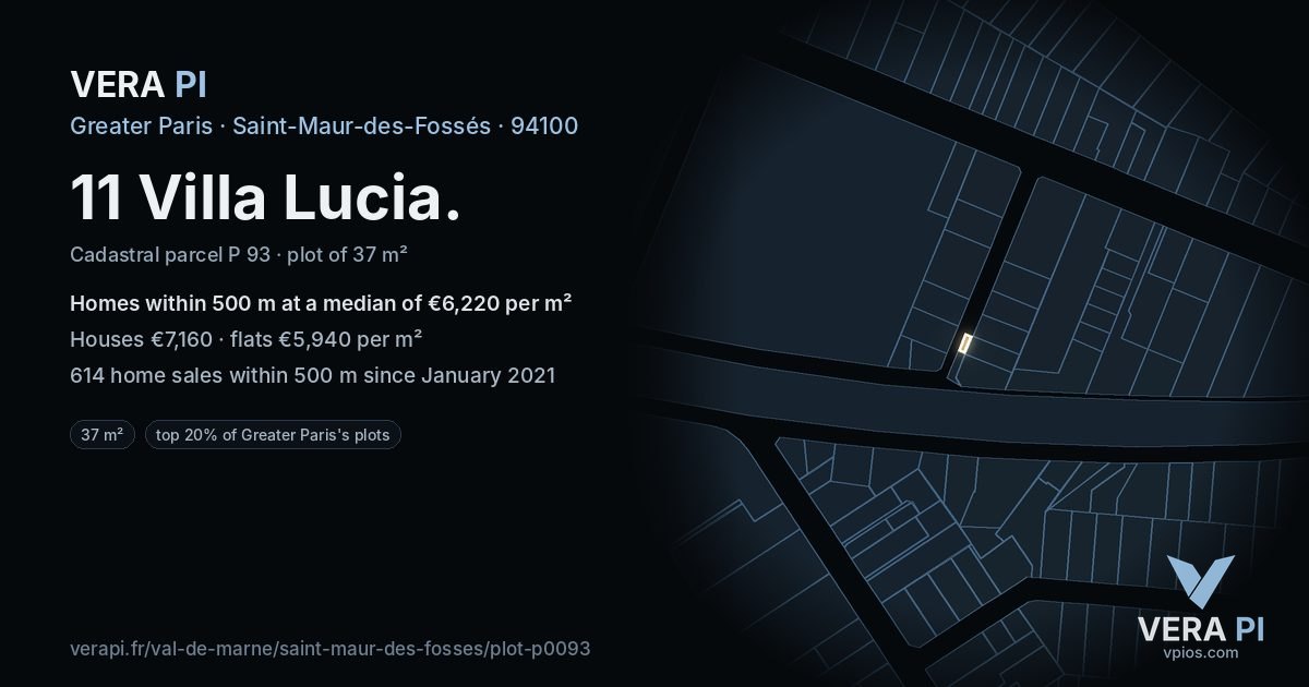 11 Villa Lucia, Saint-Maur-des-Fossés at night – the plot lit, the parcels around coloured by the prices near them