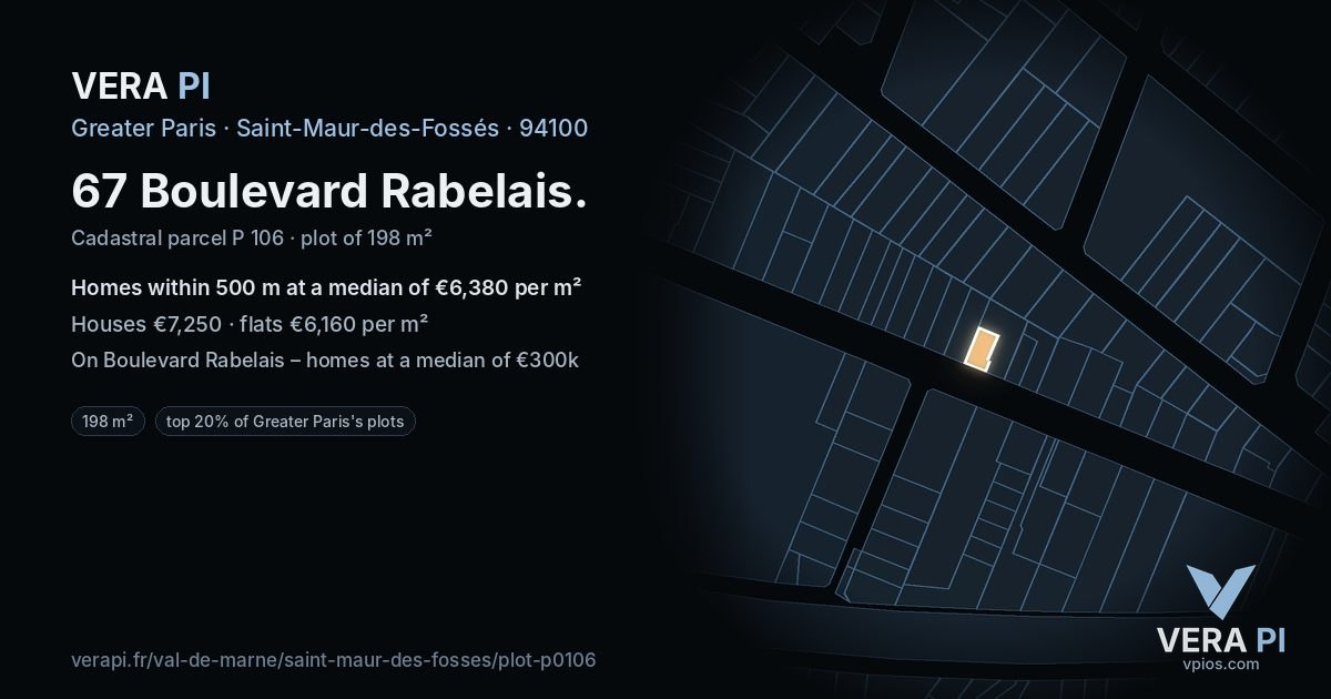 67 Boulevard Rabelais, Saint-Maur-des-Fossés at night – the plot lit, the parcels around coloured by the prices near them