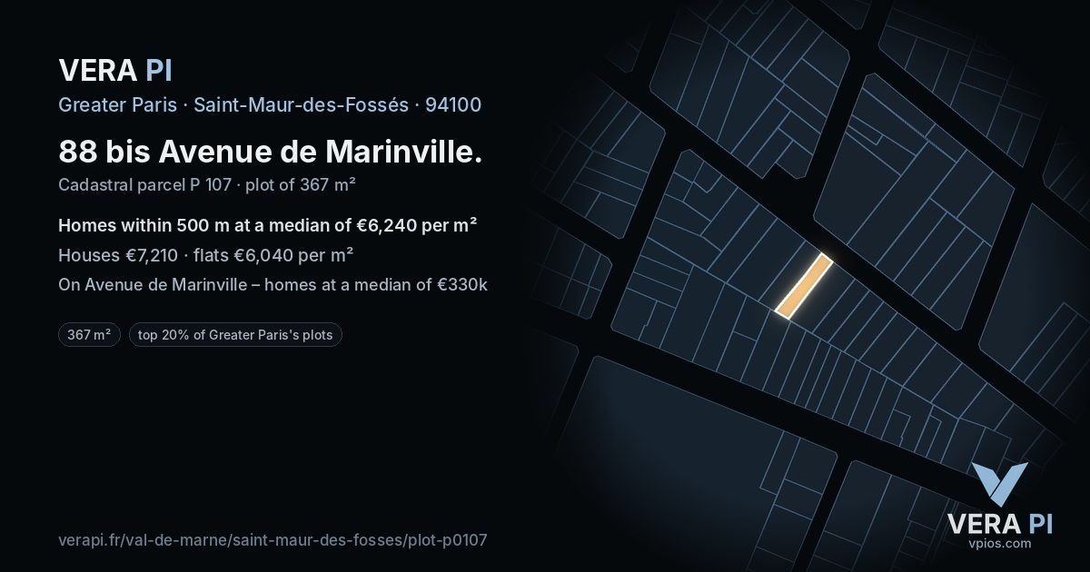 88 bis Avenue de Marinville, Saint-Maur-des-Fossés at night – the plot lit, the parcels around coloured by the prices near them