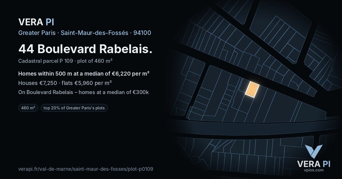44 Boulevard Rabelais, Saint-Maur-des-Fossés at night – the plot lit, the parcels around coloured by the prices near them