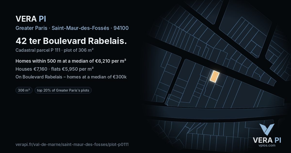 42 ter Boulevard Rabelais, Saint-Maur-des-Fossés at night – the plot lit, the parcels around coloured by the prices near them