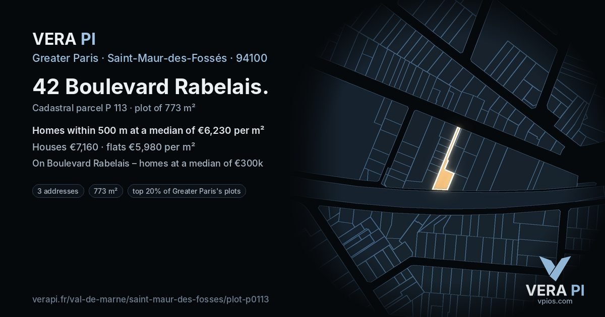 42 Boulevard Rabelais, Saint-Maur-des-Fossés at night – the plot lit, the parcels around coloured by the prices near them