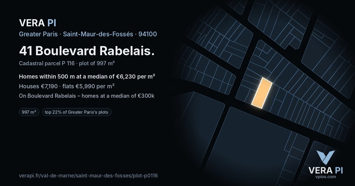 41 Boulevard Rabelais, Saint-Maur-des-Fossés at night – the plot lit, the parcels around coloured by the prices near them