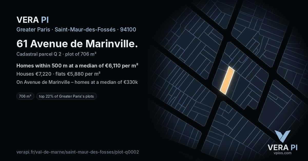 61 Avenue de Marinville, Saint-Maur-des-Fossés at night – the plot lit, the parcels around coloured by the prices near them