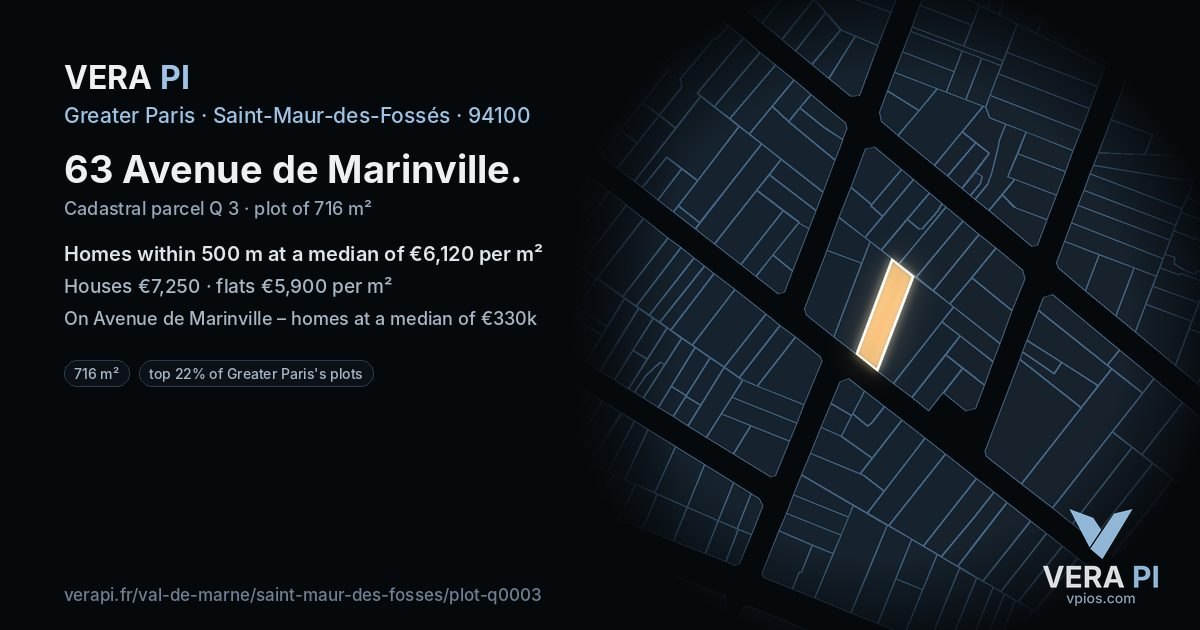 63 Avenue de Marinville, Saint-Maur-des-Fossés at night – the plot lit, the parcels around coloured by the prices near them