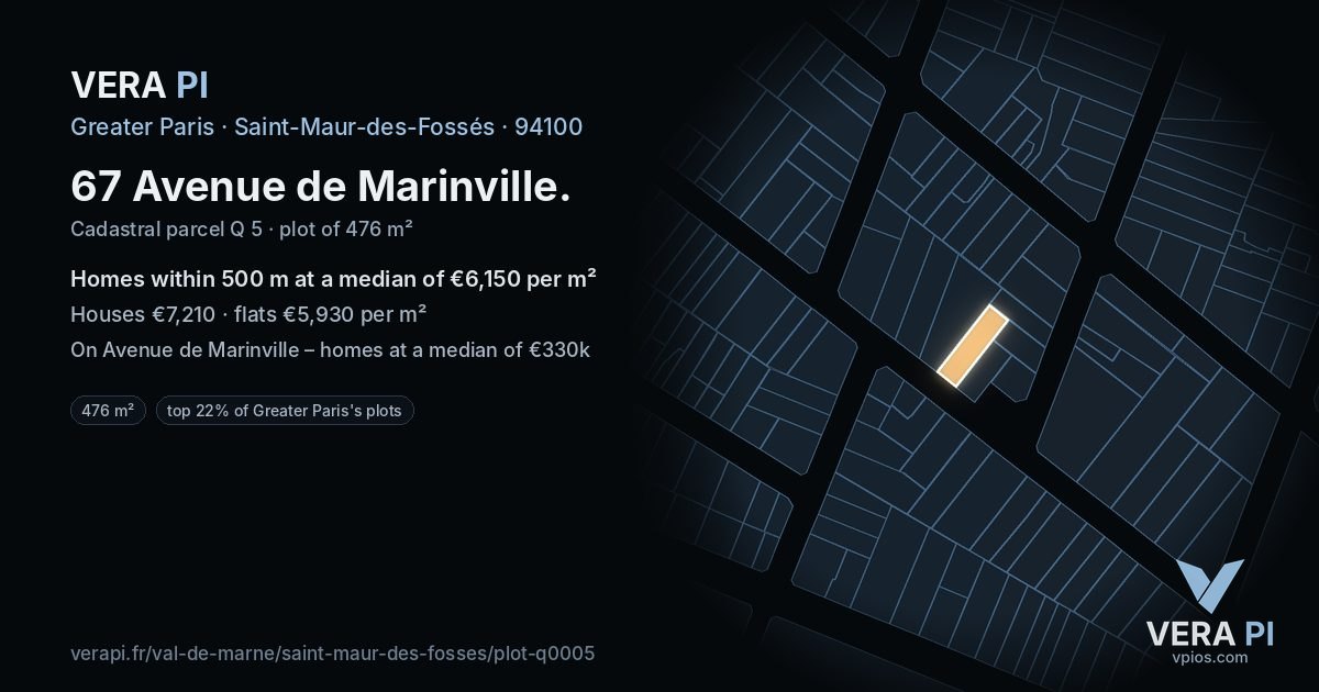 67 Avenue de Marinville, Saint-Maur-des-Fossés at night – the plot lit, the parcels around coloured by the prices near them