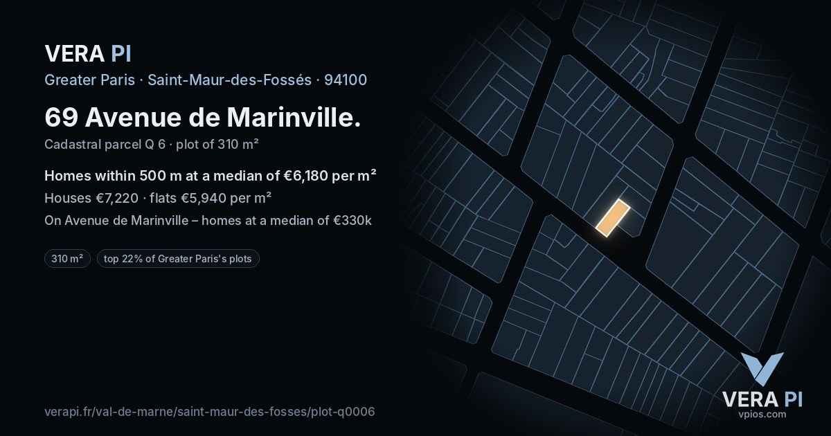 69 Avenue de Marinville, Saint-Maur-des-Fossés at night – the plot lit, the parcels around coloured by the prices near them