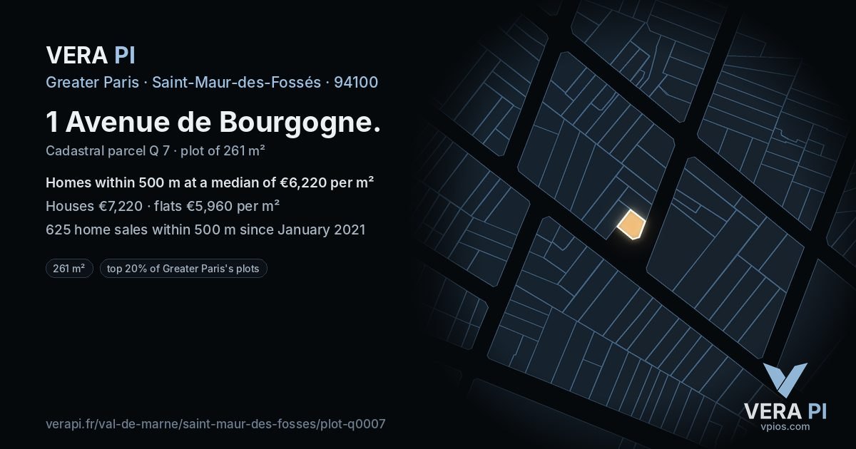 1 Avenue de Bourgogne, Saint-Maur-des-Fossés at night – the plot lit, the parcels around coloured by the prices near them