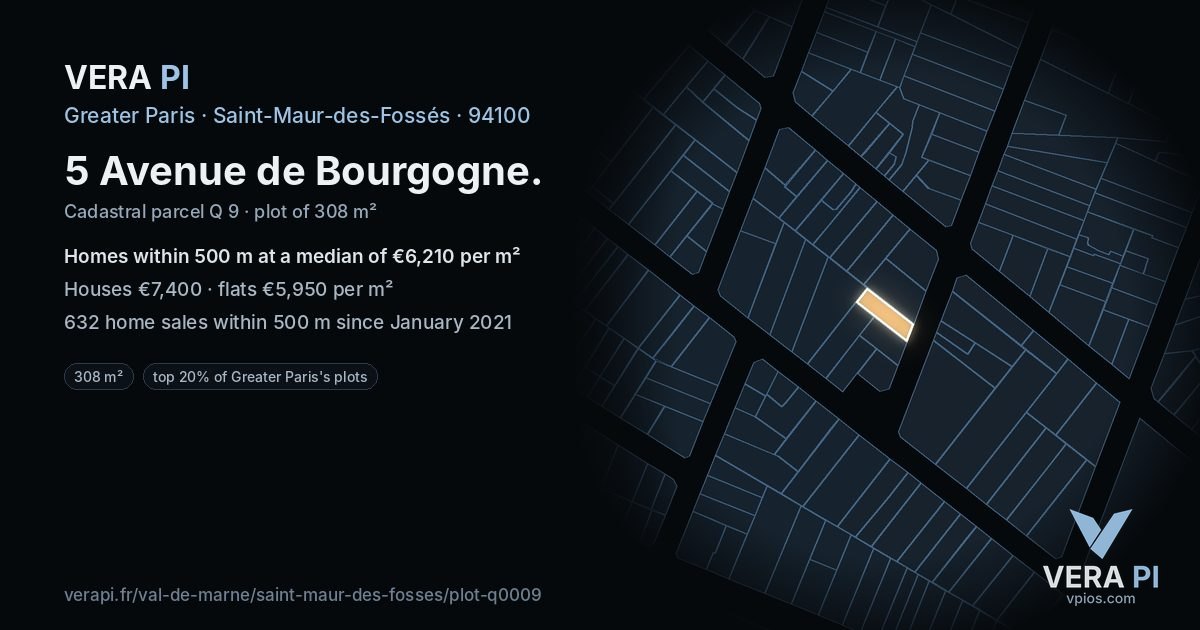 5 Avenue de Bourgogne, Saint-Maur-des-Fossés at night – the plot lit, the parcels around coloured by the prices near them