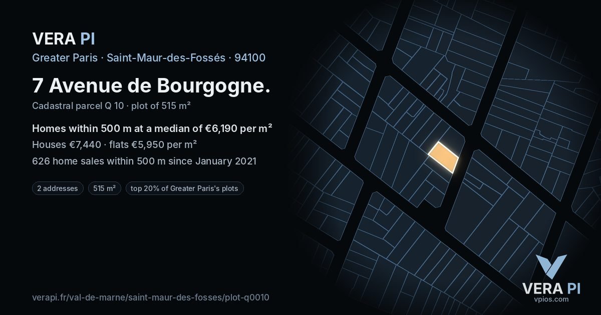 7 Avenue de Bourgogne, Saint-Maur-des-Fossés at night – the plot lit, the parcels around coloured by the prices near them