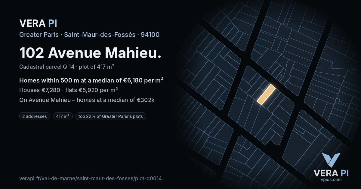 102 Avenue Mahieu, Saint-Maur-des-Fossés at night – the plot lit, the parcels around coloured by the prices near them