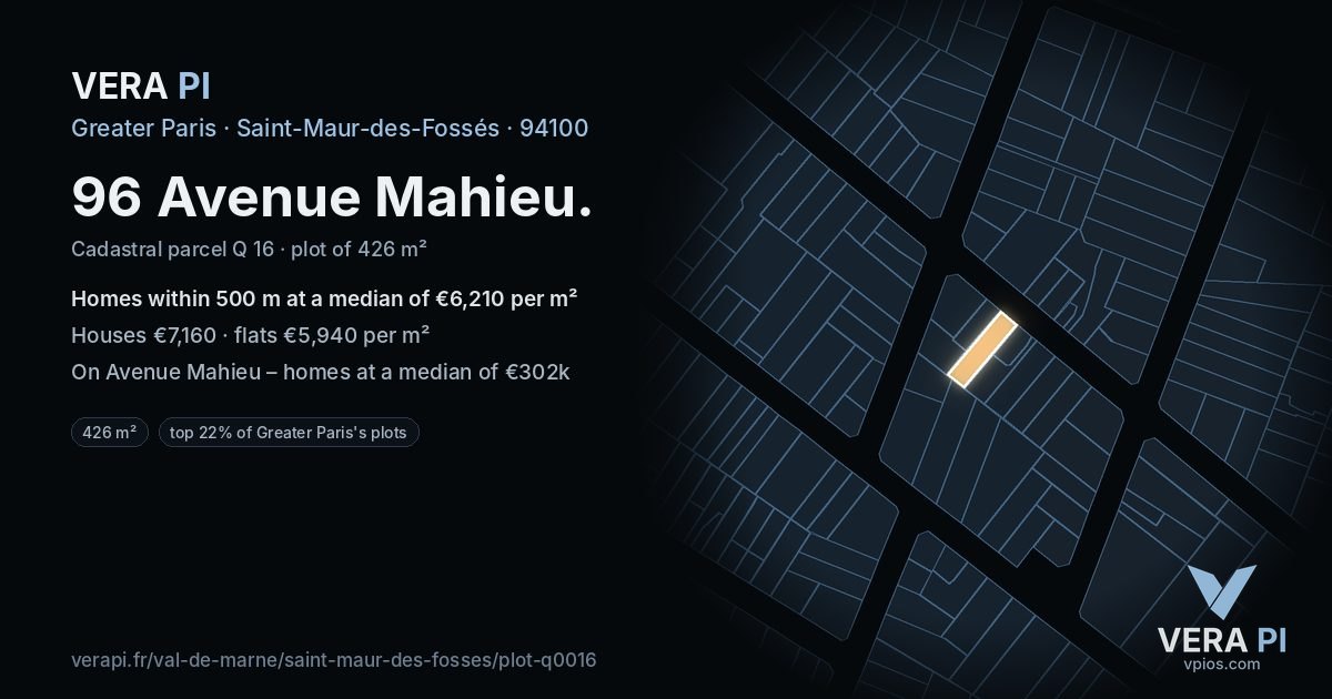 96 Avenue Mahieu, Saint-Maur-des-Fossés at night – the plot lit, the parcels around coloured by the prices near them