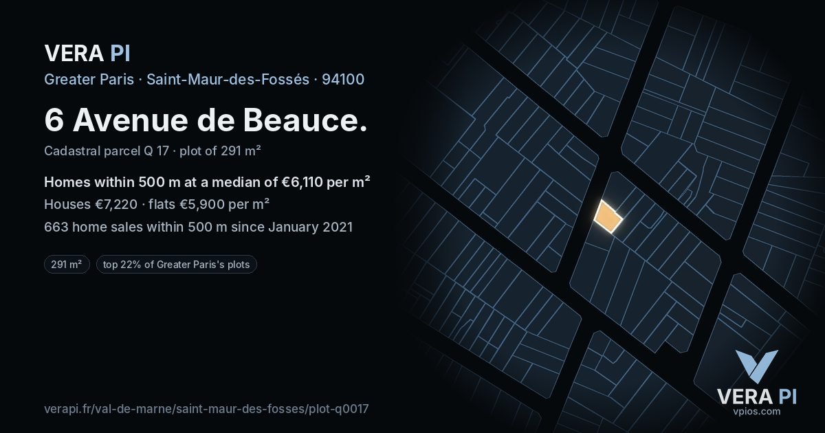 6 Avenue de Beauce, Saint-Maur-des-Fossés at night – the plot lit, the parcels around coloured by the prices near them
