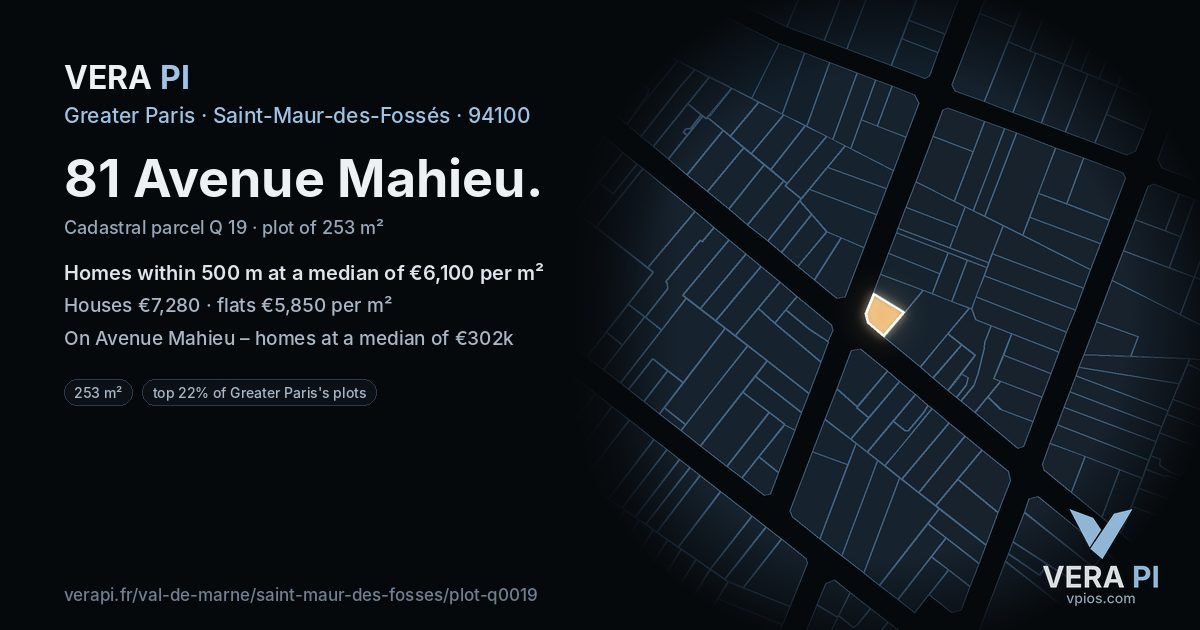 81 Avenue Mahieu, Saint-Maur-des-Fossés at night – the plot lit, the parcels around coloured by the prices near them