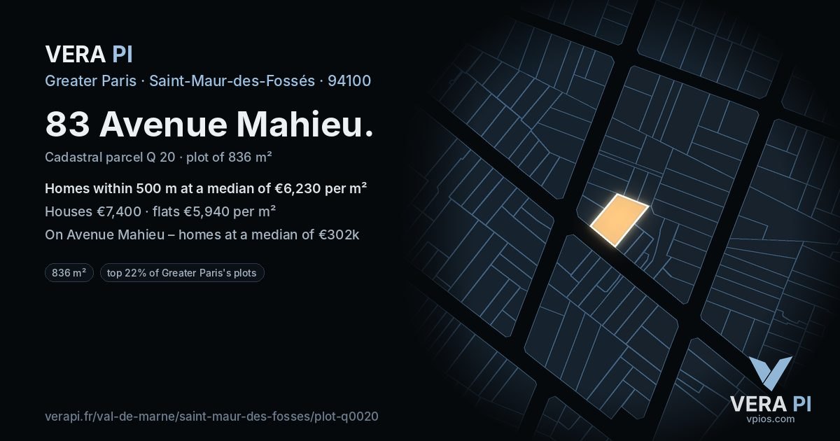 83 Avenue Mahieu, Saint-Maur-des-Fossés at night – the plot lit, the parcels around coloured by the prices near them