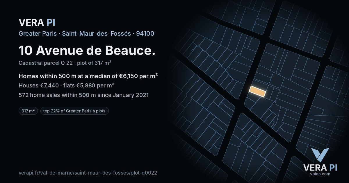 10 Avenue de Beauce, Saint-Maur-des-Fossés at night – the plot lit, the parcels around coloured by the prices near them