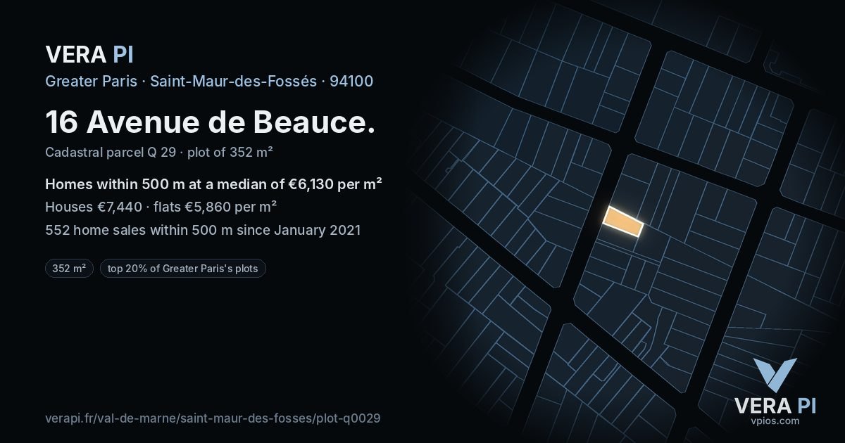16 Avenue de Beauce, Saint-Maur-des-Fossés at night – the plot lit, the parcels around coloured by the prices near them