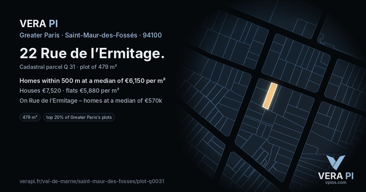 22 Rue de l’Ermitage, Saint-Maur-des-Fossés at night – the plot lit, the parcels around coloured by the prices near them