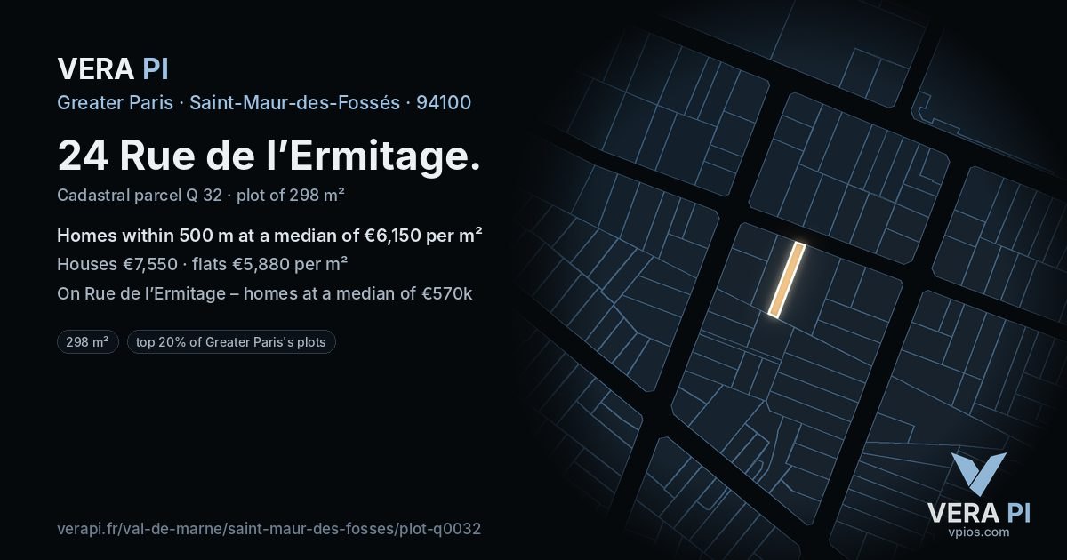 24 Rue de l’Ermitage, Saint-Maur-des-Fossés at night – the plot lit, the parcels around coloured by the prices near them