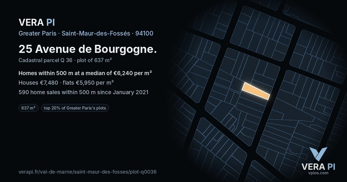 25 Avenue de Bourgogne, Saint-Maur-des-Fossés at night – the plot lit, the parcels around coloured by the prices near them