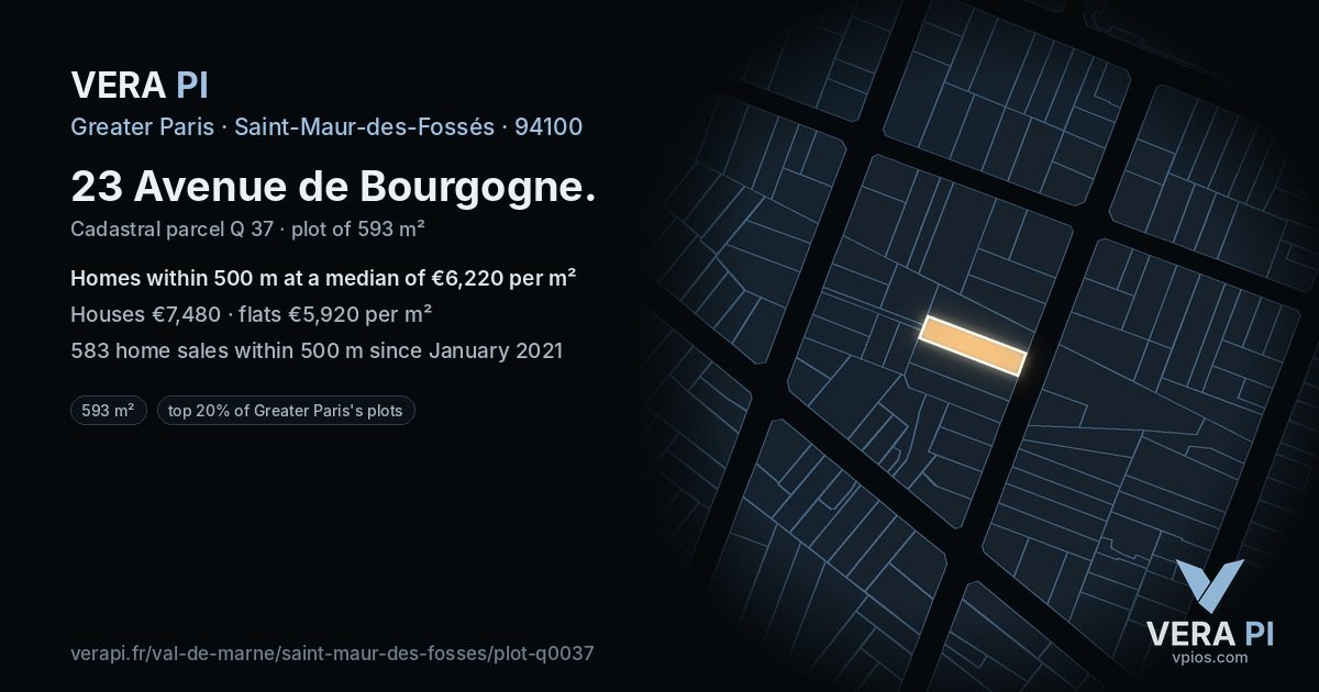 23 Avenue de Bourgogne, Saint-Maur-des-Fossés at night – the plot lit, the parcels around coloured by the prices near them